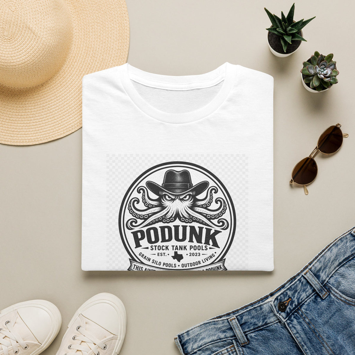Podunk Stock Tank Pools T‑Shirt — Vintage Octopus Ranch Logo Tee